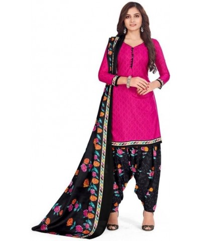 Readymade Patiala Punjabi Salwar Suit of Crepe Fabric with Chiffon Dupatta for Women & Girls Pink-34 $23.39 Suits