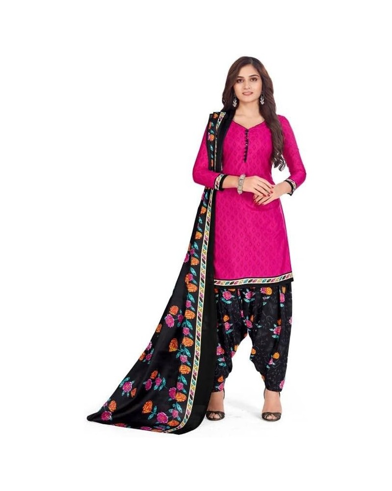 Readymade Patiala Punjabi Salwar Suit of Crepe Fabric with Chiffon Dupatta for Women & Girls Pink-34 $23.39 Suits