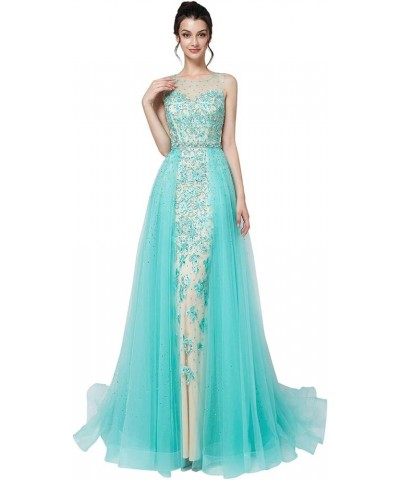 Women's Applique Tulle Prom Dress Long Mermiad Wedding Party Gowns for Bridal Mint $33.28 Dresses