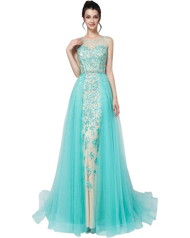 Women's Applique Tulle Prom Dress Long Mermiad Wedding Party Gowns for Bridal Mint $33.28 Dresses