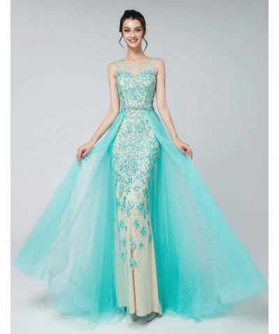 Women's Applique Tulle Prom Dress Long Mermiad Wedding Party Gowns for Bridal Mint $33.28 Dresses