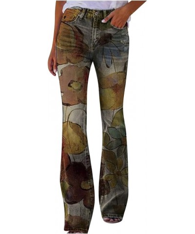 Flower Print Jeans 2023, School Floofy Plus Size Slacks Womens Spring Wide Hi Waist Floral Print Pant Light 01-brown $9.98 Jeans