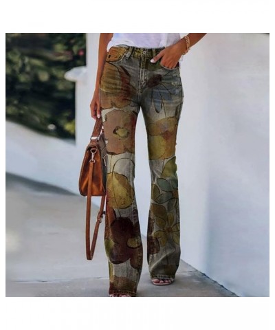 Flower Print Jeans 2023, School Floofy Plus Size Slacks Womens Spring Wide Hi Waist Floral Print Pant Light 01-brown $9.98 Jeans