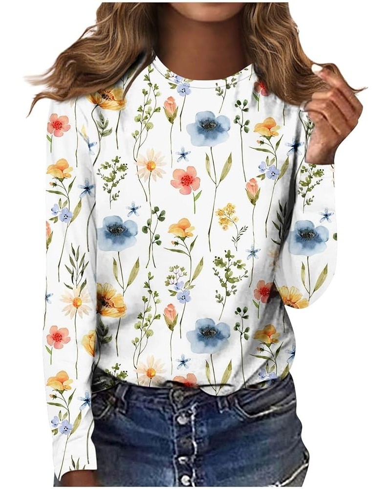 Long Sleeve Shirts for Women O Neck Basic Tee Floral Print Shirts Blouse Fall Workout Hide Belly Fall Casual Tops 049- Orange...