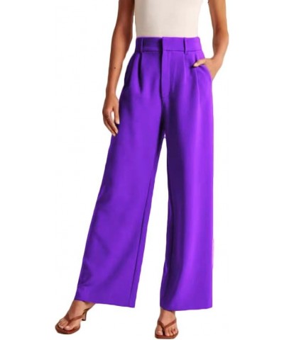 Womens Dress Pants High Waisted Business Casual Straight Long Work Clothing Wide Leg Pants Woman Purple(regular) $10.75 Pants