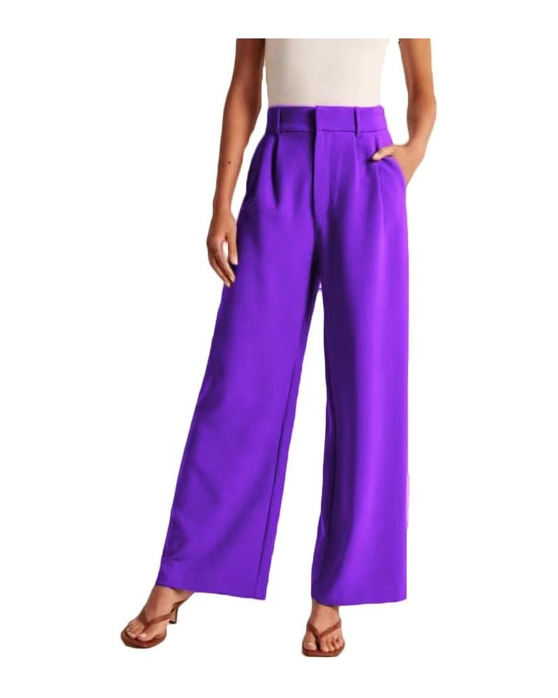 Womens Dress Pants High Waisted Business Casual Straight Long Work Clothing Wide Leg Pants Woman Purple(regular) $10.75 Pants