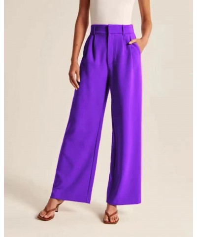 Womens Dress Pants High Waisted Business Casual Straight Long Work Clothing Wide Leg Pants Woman Purple(regular) $10.75 Pants