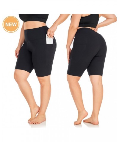 3 Pack Plus Size 8" Biker Shorts with Pockets for Women-High Waist Non-See Through Workout Black Yoga Short Black/Navy Blue/L...