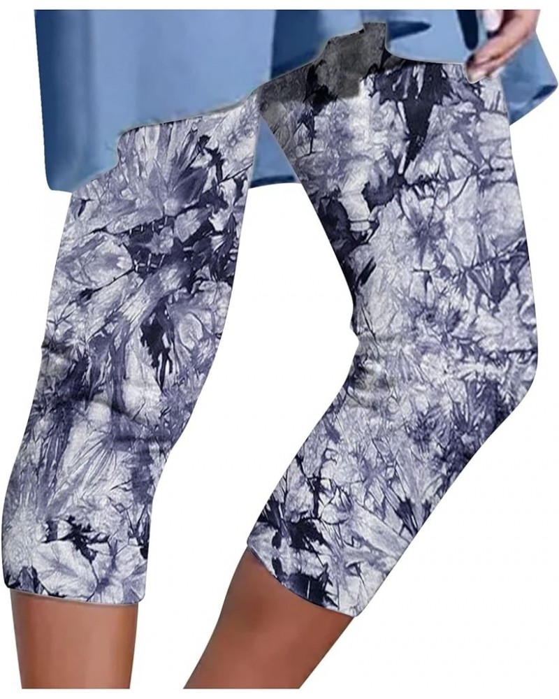 Vintage Leggings for Women Mother Gift Floral Print Capri Slim Legging Yoga Pants Sports Elastic Cropped Pants 3navy $5.87 Le...