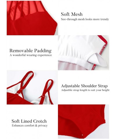 One Piece Swimsuits for Women Tummy Control Bathing Suits Sexy Criss Cross Back Swimwear 1-2 Red $10.35 Swimsuits