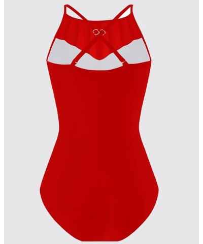 One Piece Swimsuits for Women Tummy Control Bathing Suits Sexy Criss Cross Back Swimwear 1-2 Red $10.35 Swimsuits