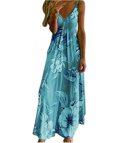 Women Floral Spaghetti Strap Sundress Casual Summer Long Maxi Dress V Neck Sexy Boho Dresses Trendy Beach Clothes 2024 B-blue...