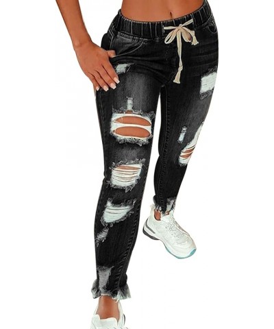 Baggy Ripped Jeans for Teen Girls Women High Waisted Wide Leg Straight Denim Streetwear Fashion Pants C-black $14.49 Others