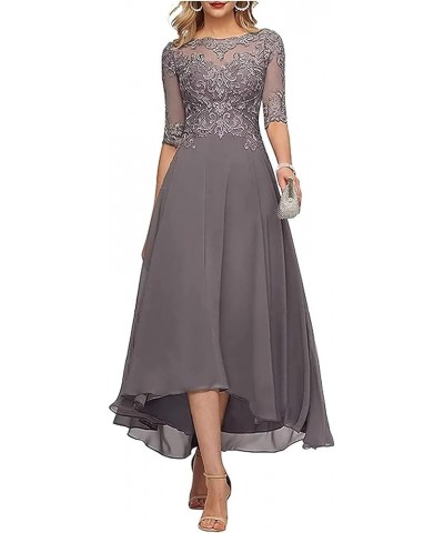 Lace Appliques Mother of The Bride Dress 3/4 Sleeves A line Tea Length Chiffon Formal Wedding Party Prom Gowns for Women Blac...