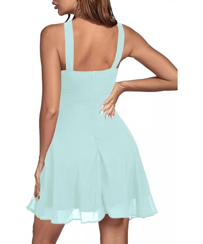 Women's Halter Neck Sleeveless Ruffle Hem Flowy A Line Mini Short Dress Baby Blue $21.20 Dresses