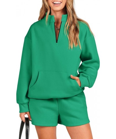 Women 2 Piece Outfits Sweatsuit Oversized Half Zip Collared Sweatshirt & Short Set Lounge Wear Tracksuit Set Green $27.83 Act...