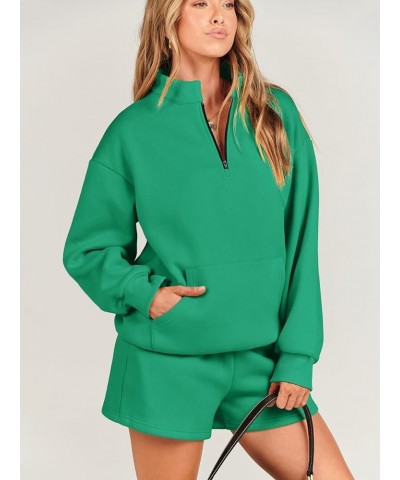 Women 2 Piece Outfits Sweatsuit Oversized Half Zip Collared Sweatshirt & Short Set Lounge Wear Tracksuit Set Green $27.83 Act...