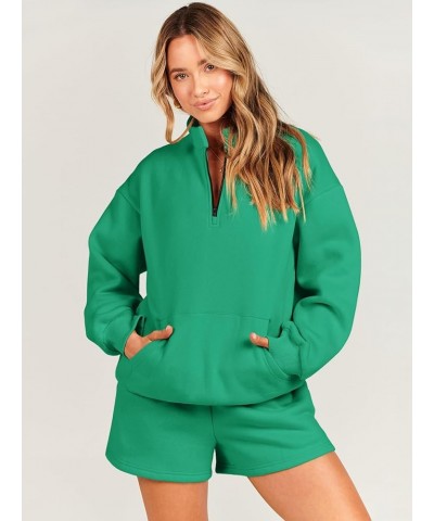 Women 2 Piece Outfits Sweatsuit Oversized Half Zip Collared Sweatshirt & Short Set Lounge Wear Tracksuit Set Green $27.83 Act...