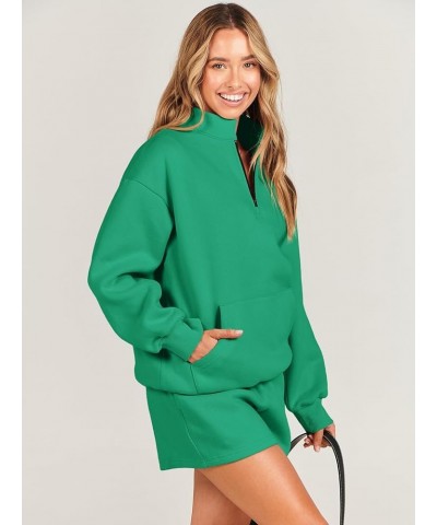 Women 2 Piece Outfits Sweatsuit Oversized Half Zip Collared Sweatshirt & Short Set Lounge Wear Tracksuit Set Green $27.83 Act...