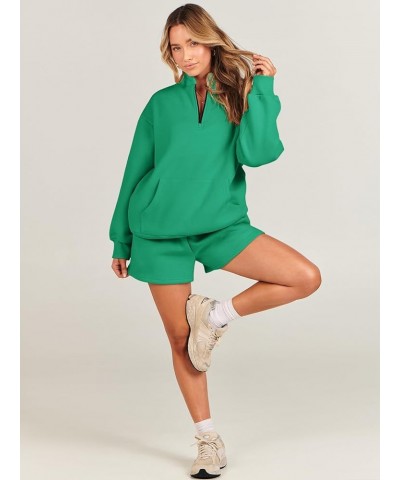 Women 2 Piece Outfits Sweatsuit Oversized Half Zip Collared Sweatshirt & Short Set Lounge Wear Tracksuit Set Green $27.83 Act...