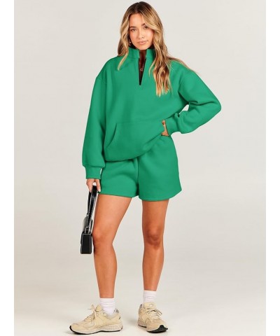 Women 2 Piece Outfits Sweatsuit Oversized Half Zip Collared Sweatshirt & Short Set Lounge Wear Tracksuit Set Green $27.83 Act...