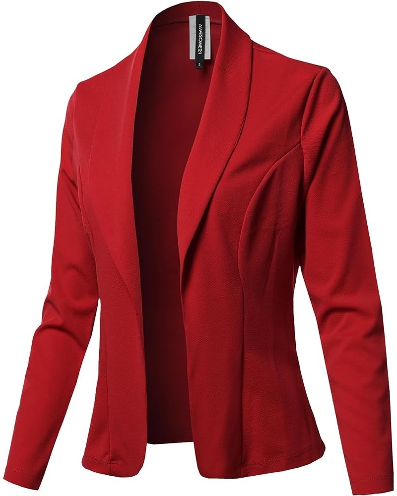 Women's Awesome 21 Solid Long Sleeve Open Front Office Blazer Jacket Aawcjl0072 Red $15.67 Blazers