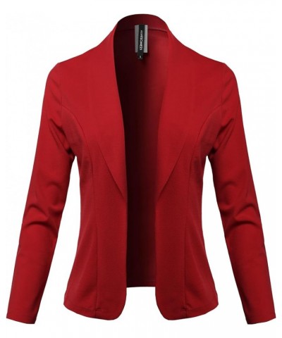 Women's Awesome 21 Solid Long Sleeve Open Front Office Blazer Jacket Aawcjl0072 Red $15.67 Blazers