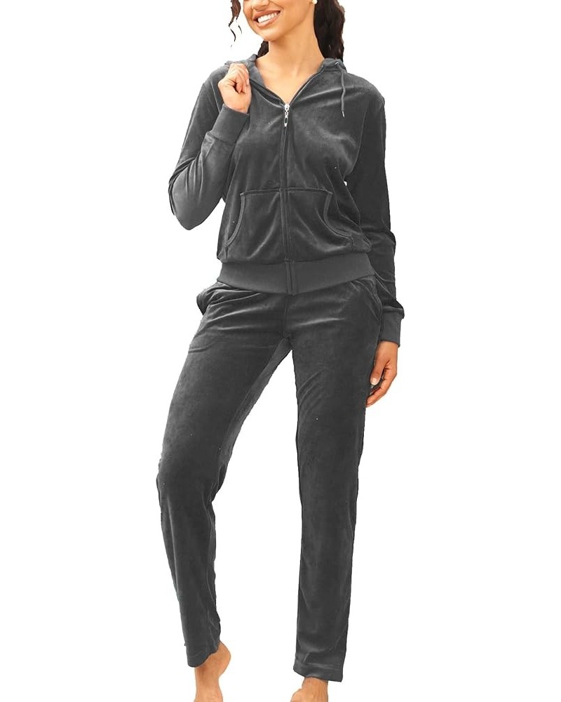 Tracksuit for Women Set 2 Piece Joggers Velour Jogging Sweat Outfits Hoodie and Sweatpants Set Grey $18.89 Activewear