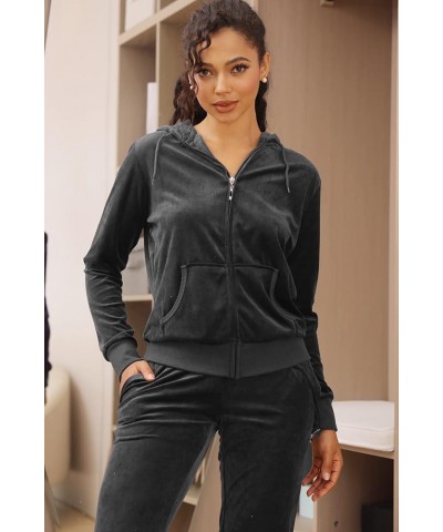 Tracksuit for Women Set 2 Piece Joggers Velour Jogging Sweat Outfits Hoodie and Sweatpants Set Grey $18.89 Activewear