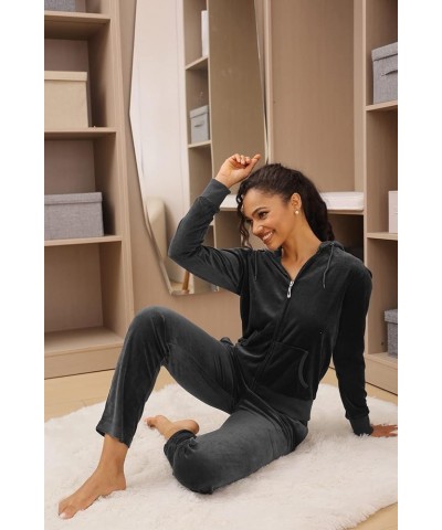 Tracksuit for Women Set 2 Piece Joggers Velour Jogging Sweat Outfits Hoodie and Sweatpants Set Grey $18.89 Activewear