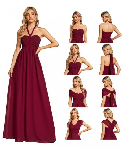 Women's Chiffon Pleated A Line Tie-Waist Convertible Bridesmiad Dress 01491 Burgundy $28.55 Dresses