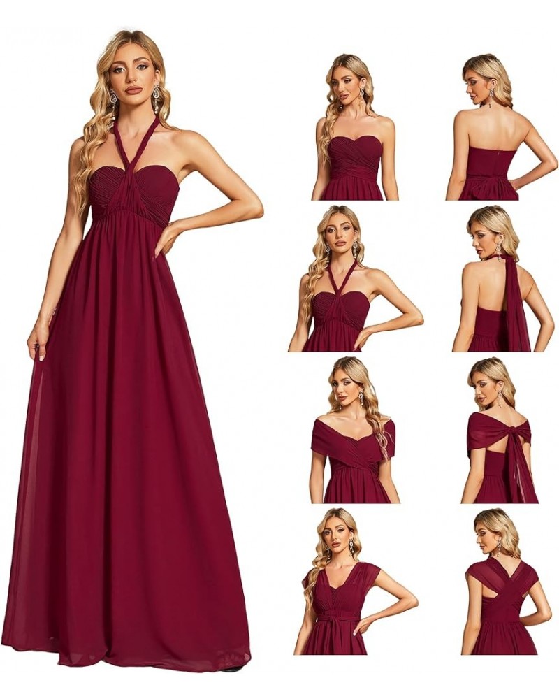 Women's Chiffon Pleated A Line Tie-Waist Convertible Bridesmiad Dress 01491 Burgundy $28.55 Dresses