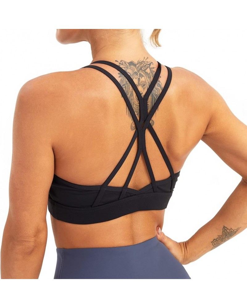 Strappy Sports Bra for Women Crisscross Back Light Support Workout Running Yoga Bra with Removable Cups A-black $9.17 Lingerie