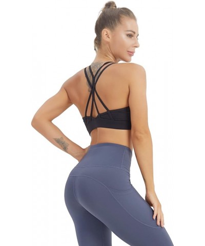 Strappy Sports Bra for Women Crisscross Back Light Support Workout Running Yoga Bra with Removable Cups A-black $9.17 Lingerie