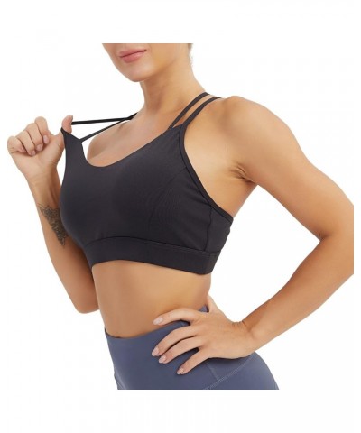 Strappy Sports Bra for Women Crisscross Back Light Support Workout Running Yoga Bra with Removable Cups A-black $9.17 Lingerie