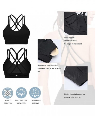 Strappy Sports Bra for Women Crisscross Back Light Support Workout Running Yoga Bra with Removable Cups A-black $9.17 Lingerie