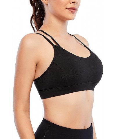 Strappy Sports Bra for Women Crisscross Back Light Support Workout Running Yoga Bra with Removable Cups A-black $9.17 Lingerie