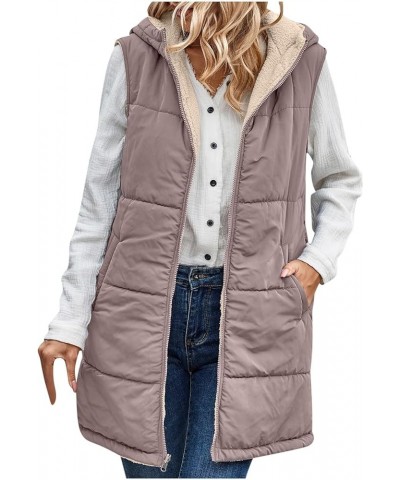 Long Puffer Vest for Women Winter Sleeveless Warm Vest Zip Up Stand Collar Jacket Solid Thickened Hooded Puffy Coat Womens Lo...