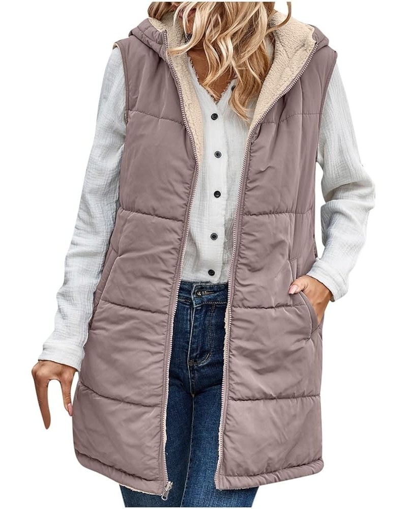 Long Puffer Vest for Women Winter Sleeveless Warm Vest Zip Up Stand Collar Jacket Solid Thickened Hooded Puffy Coat Womens Lo...