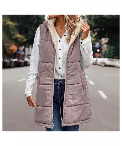 Long Puffer Vest for Women Winter Sleeveless Warm Vest Zip Up Stand Collar Jacket Solid Thickened Hooded Puffy Coat Womens Lo...