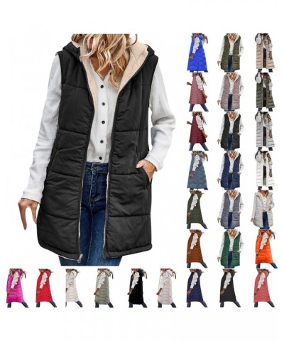 Long Puffer Vest for Women Winter Sleeveless Warm Vest Zip Up Stand Collar Jacket Solid Thickened Hooded Puffy Coat Womens Lo...