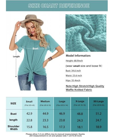 Womens Waffle Knit Off The Shoulder Tops Casual Short Sleeve Blouses Summer Tie Knot Loose T-Shirt White $11.19 Blouses