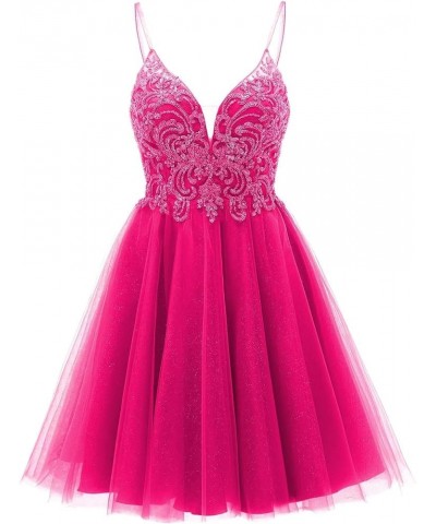 Tulle Homecoming Dresses Short Prom Dresses 2024 Teens Sparkly Party Cocktail Gowns Hot Pink $35.47 Dresses