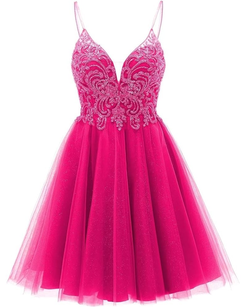 Tulle Homecoming Dresses Short Prom Dresses 2024 Teens Sparkly Party Cocktail Gowns Hot Pink $35.47 Dresses