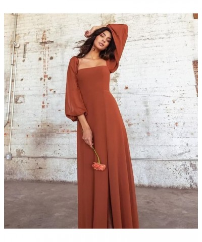 Long Sleeve Square Neck Bridesmaid Dresses with Slit Chiffon A Line Formal Evening Dress for Women Wedding Olive $33.13 Dresses