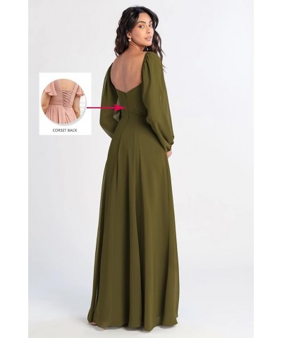 Long Sleeve Square Neck Bridesmaid Dresses with Slit Chiffon A Line Formal Evening Dress for Women Wedding Olive $33.13 Dresses