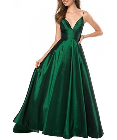 V Neck Prom Dresses 2024 Long Satin Bridesmaid Dress A-Line Spaghetti Strap Formal Evening Ball Gowns for Women Pink $41.79 D...