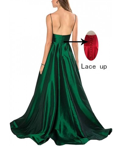 V Neck Prom Dresses 2024 Long Satin Bridesmaid Dress A-Line Spaghetti Strap Formal Evening Ball Gowns for Women Pink $41.79 D...