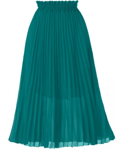 Women's Pleated A-Line High Waist Swing Flare Midi Skirt Teal $16.66 Skirts