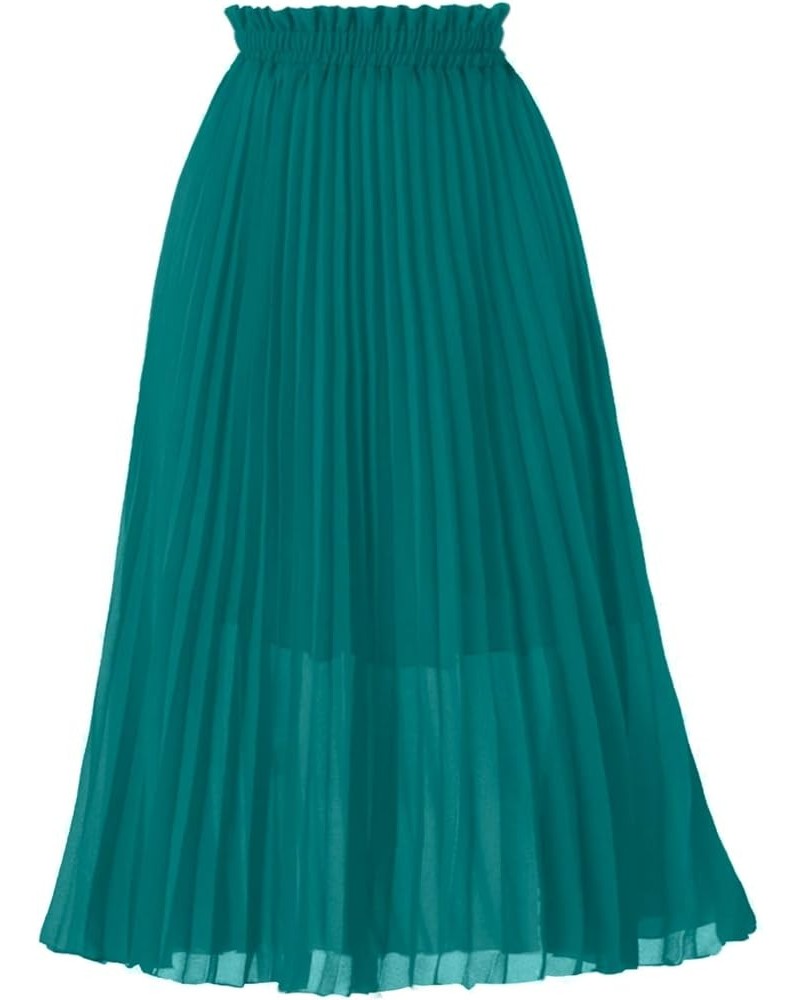 Women's Pleated A-Line High Waist Swing Flare Midi Skirt Teal $16.66 Skirts